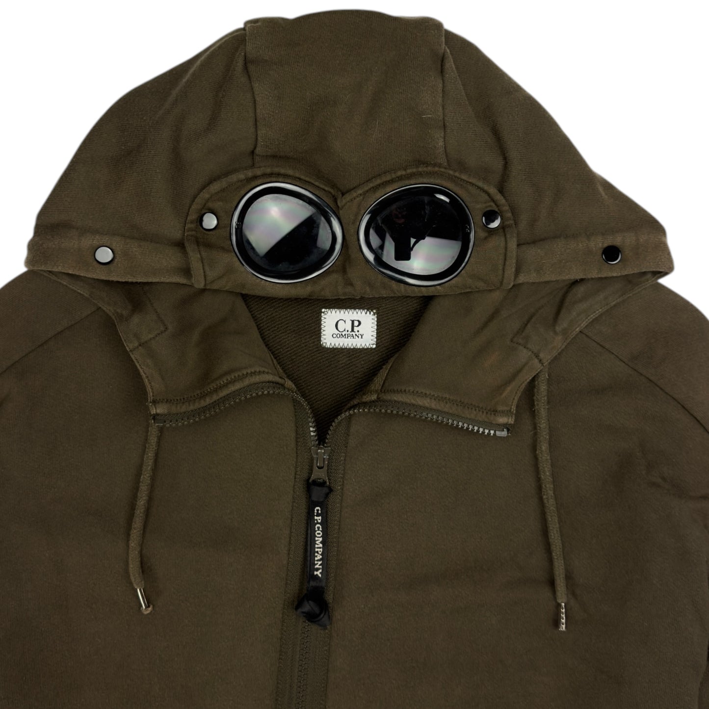 C.P. Company Diagonal Raised Fleece Goggle Full Zip - Khaki