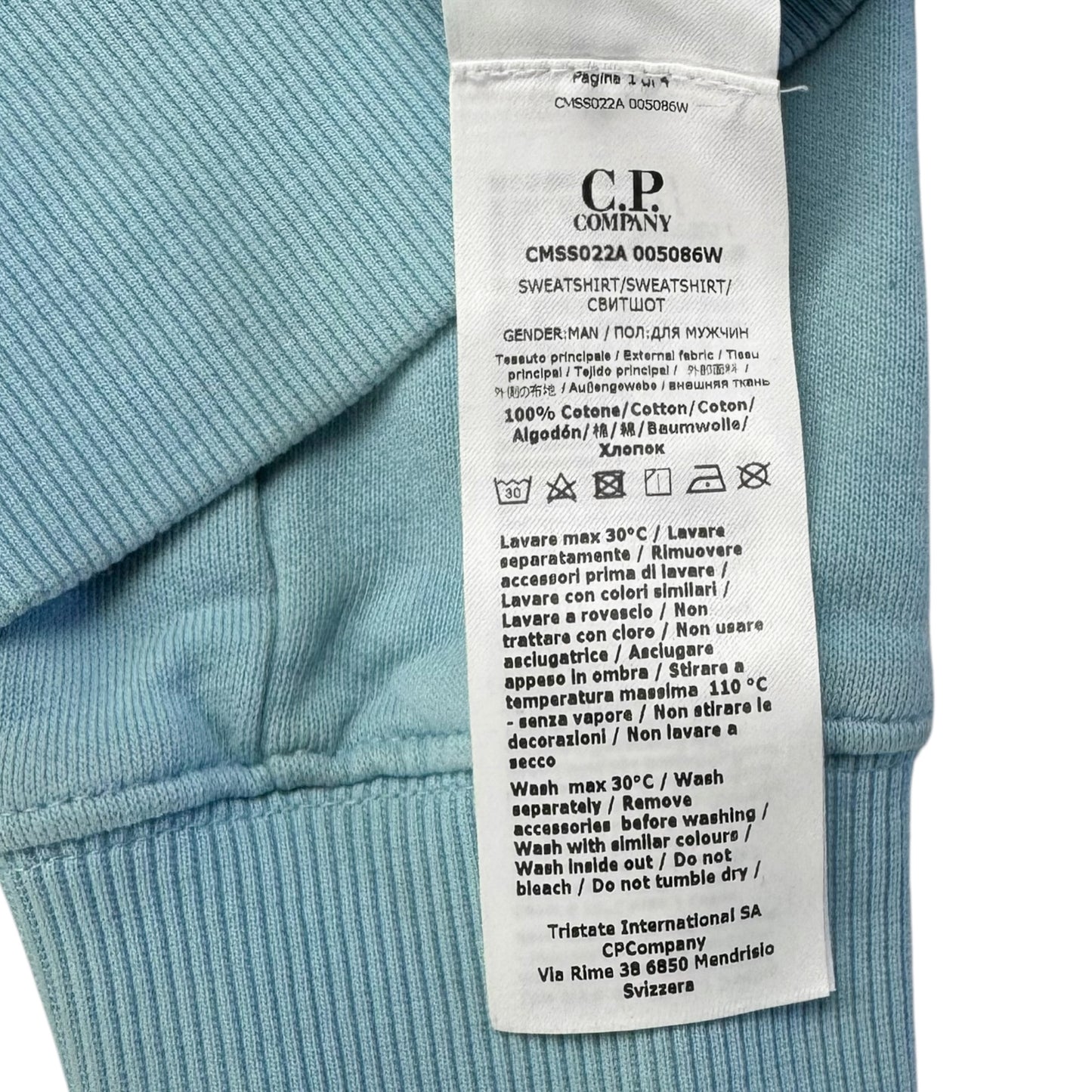 C.P. Company Diagonal Raised Fleece Crewneck Sweater - Baby Blue