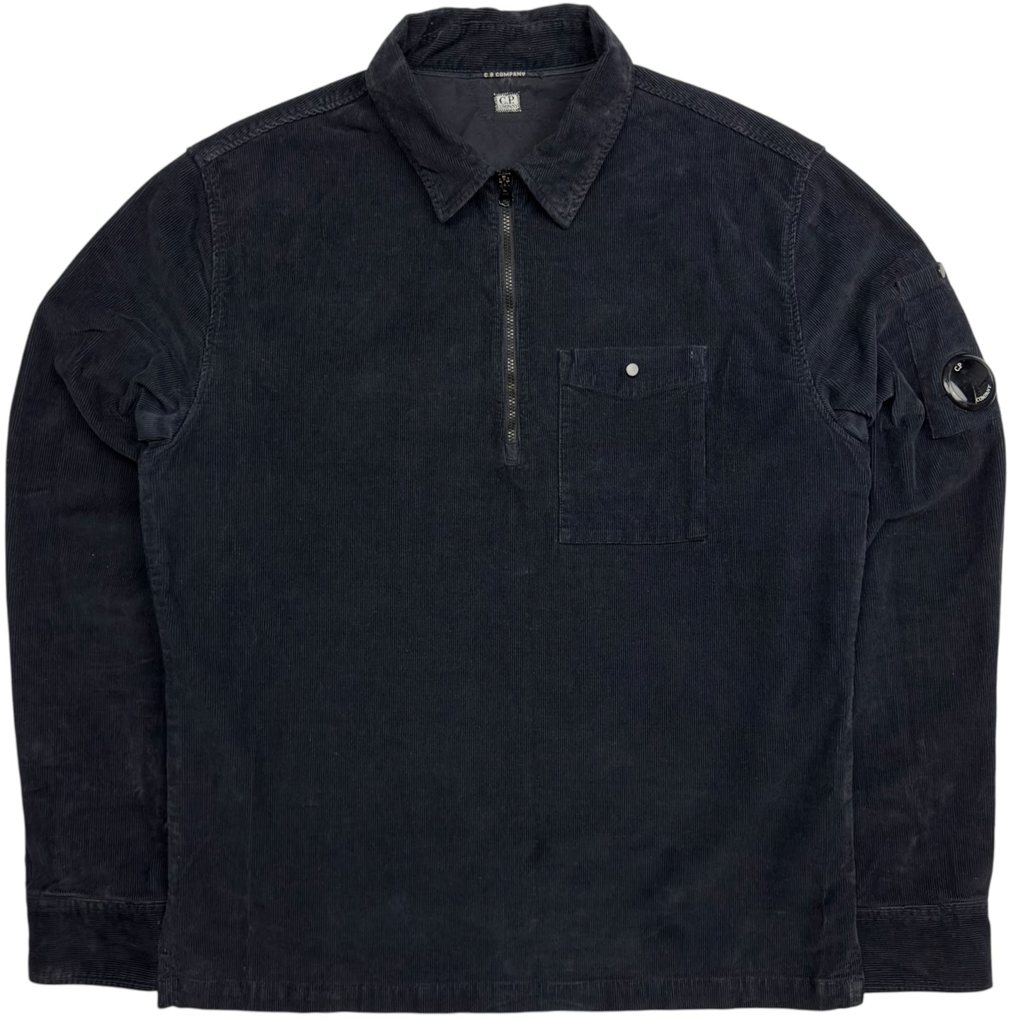 C.P. Company Corduroy Quarter Zip Overshirt - Black