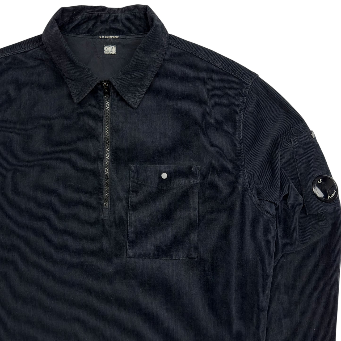 C.P. Company Corduroy Quarter Zip Overshirt - Black