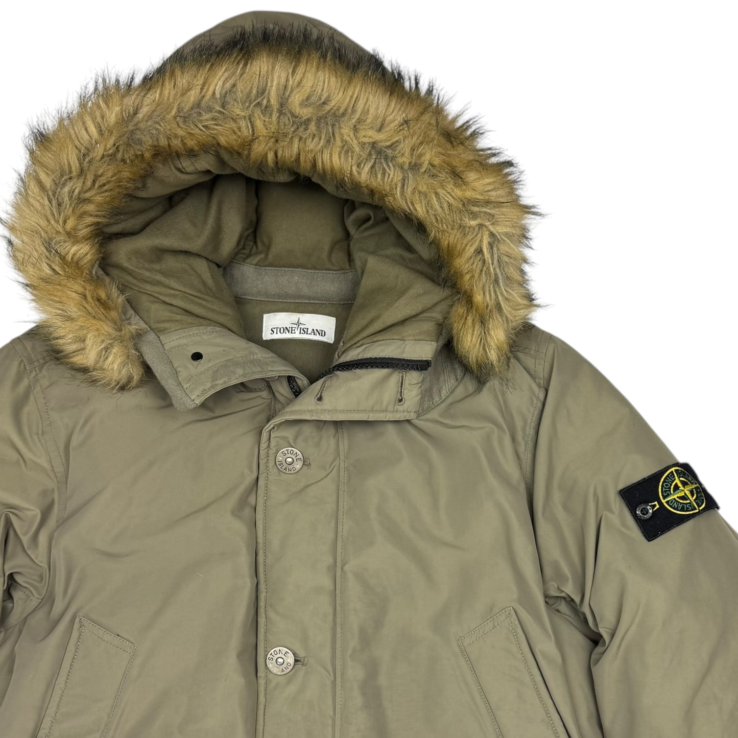 A/W 18 Stone Island Micro Reps Down Fur Hood Puffer Parka Jacket - Khaki
