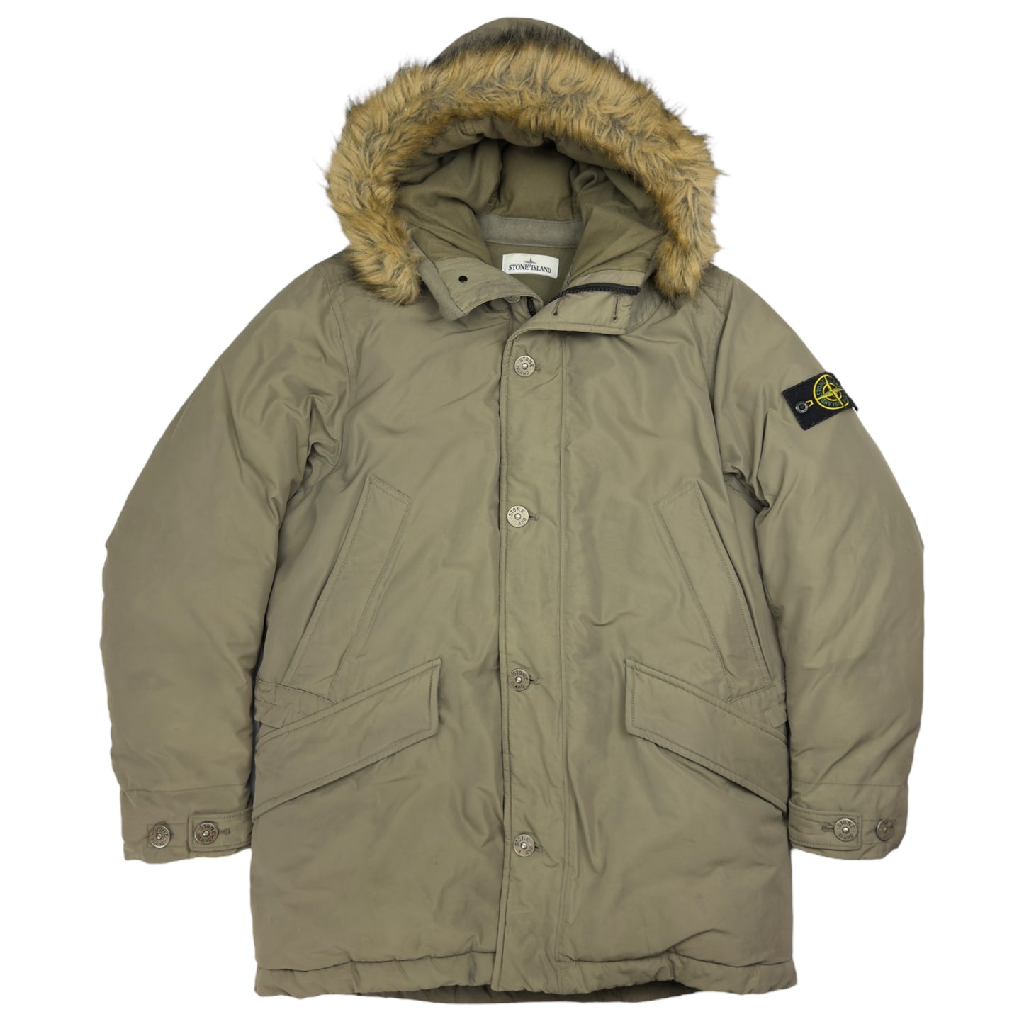 A/W 18 Stone Island Micro Reps Down Fur Hood Puffer Parka Jacket - Khaki