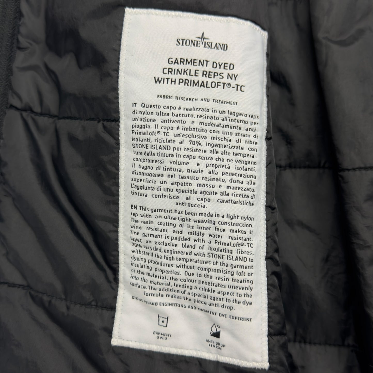 A/W 20 Stone Island Crinkle Reps R-NY with Primaloft Jacket - Black