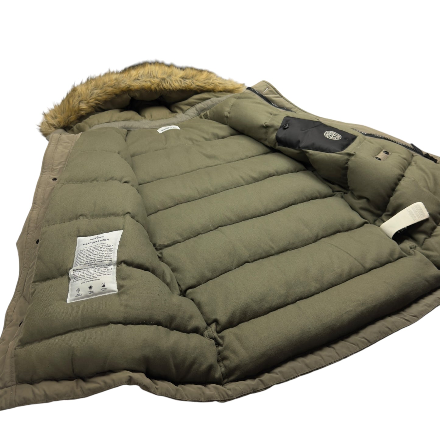 A/W 18 Stone Island Micro Reps Down Fur Hood Puffer Parka Jacket - Khaki