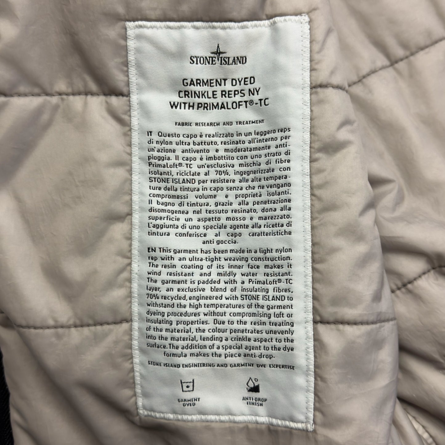 A/W 20 Stone Island Crinkle Reps R-NY with Primaloft Jacket - Beige