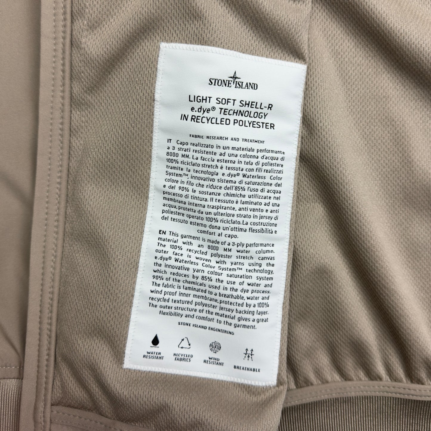 S/S 23 Stone Island Light Soft Shell-R Jacket with e-dye Technology - Beige