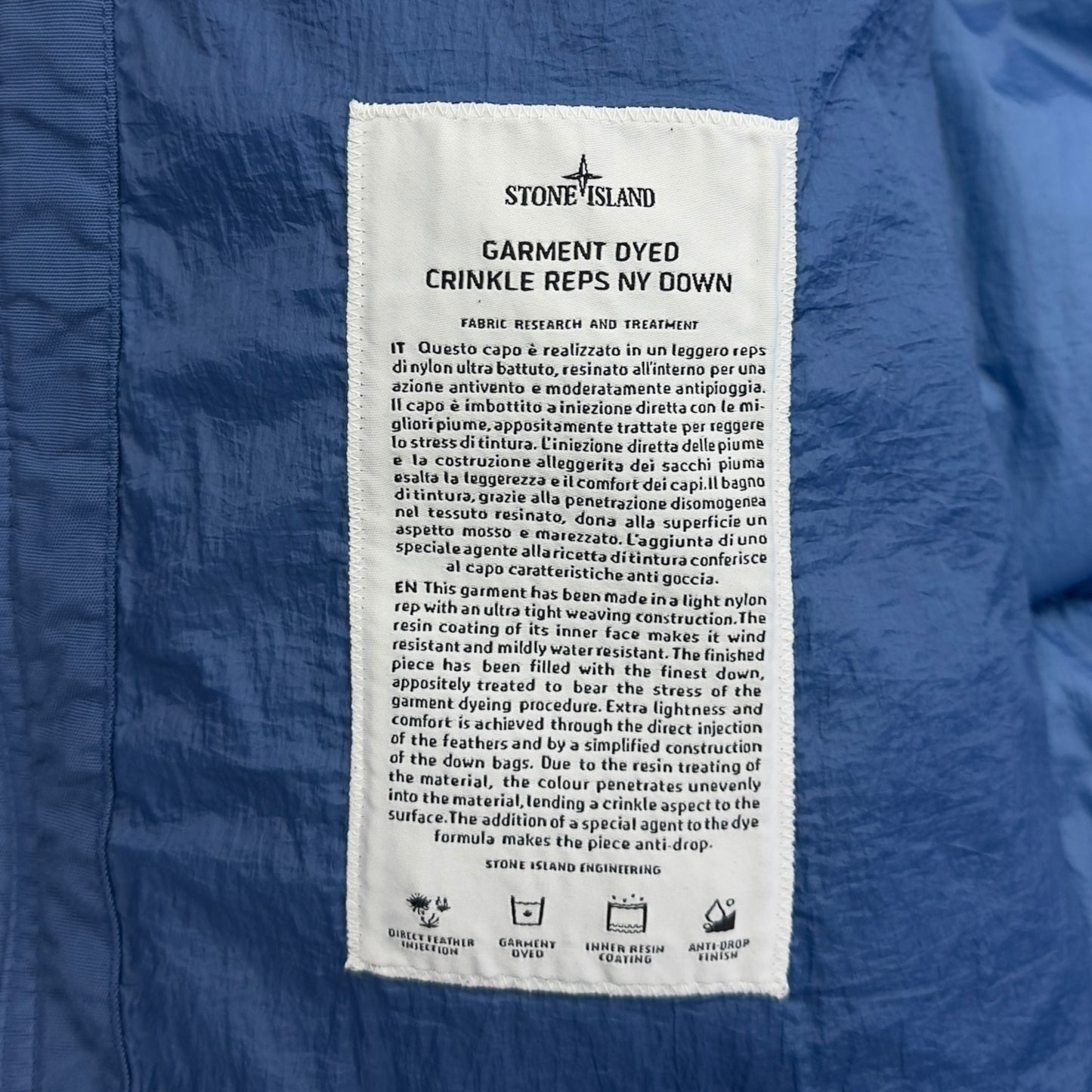 A/W 20 Stone Island Crinkle Reps NY Down Puffer Jacket - Blue