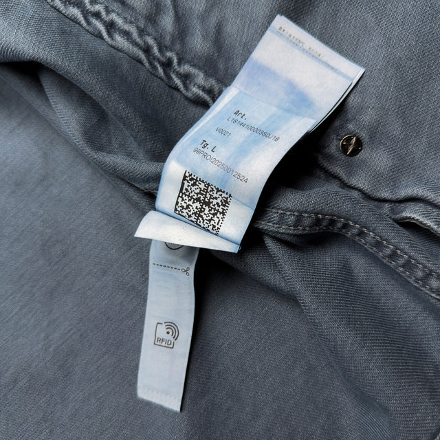 S/S 26 Stone Island Denim Research Light Bull Denim Indigo TC Hooded Jacket - Indigo