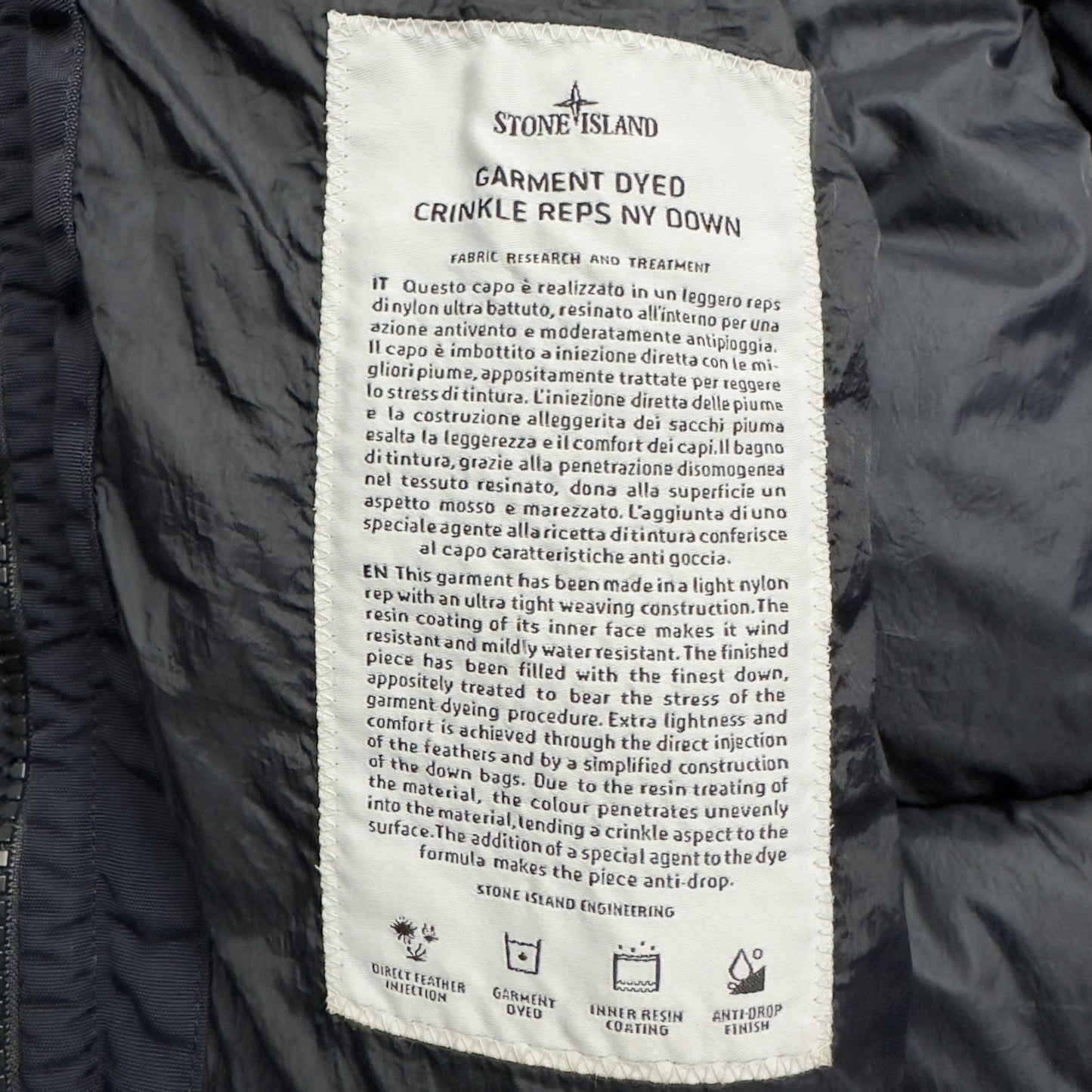 A/W 19 Stone Island Crinkle Reps NY Down Jacket - Navy