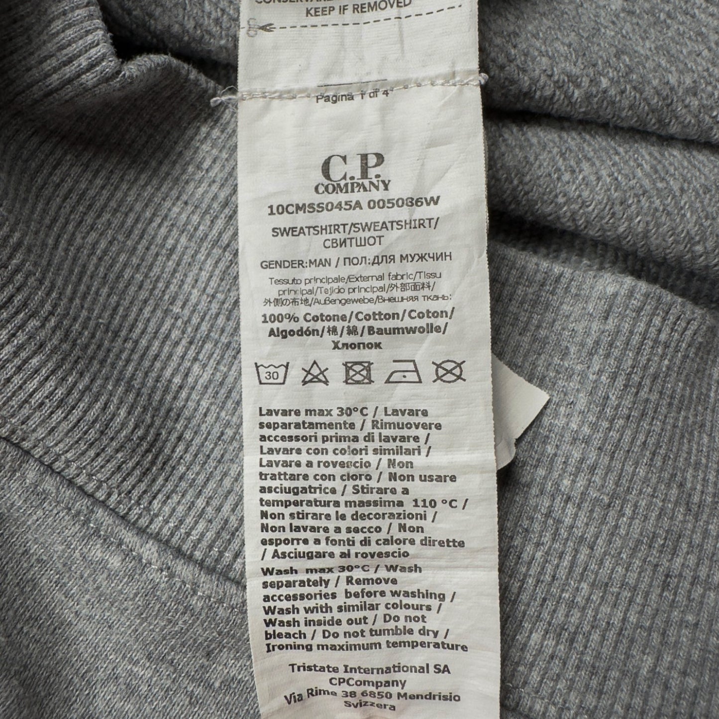 C.P. Company Diagonal Raised Fleece Crewneck Sweater - Grey
