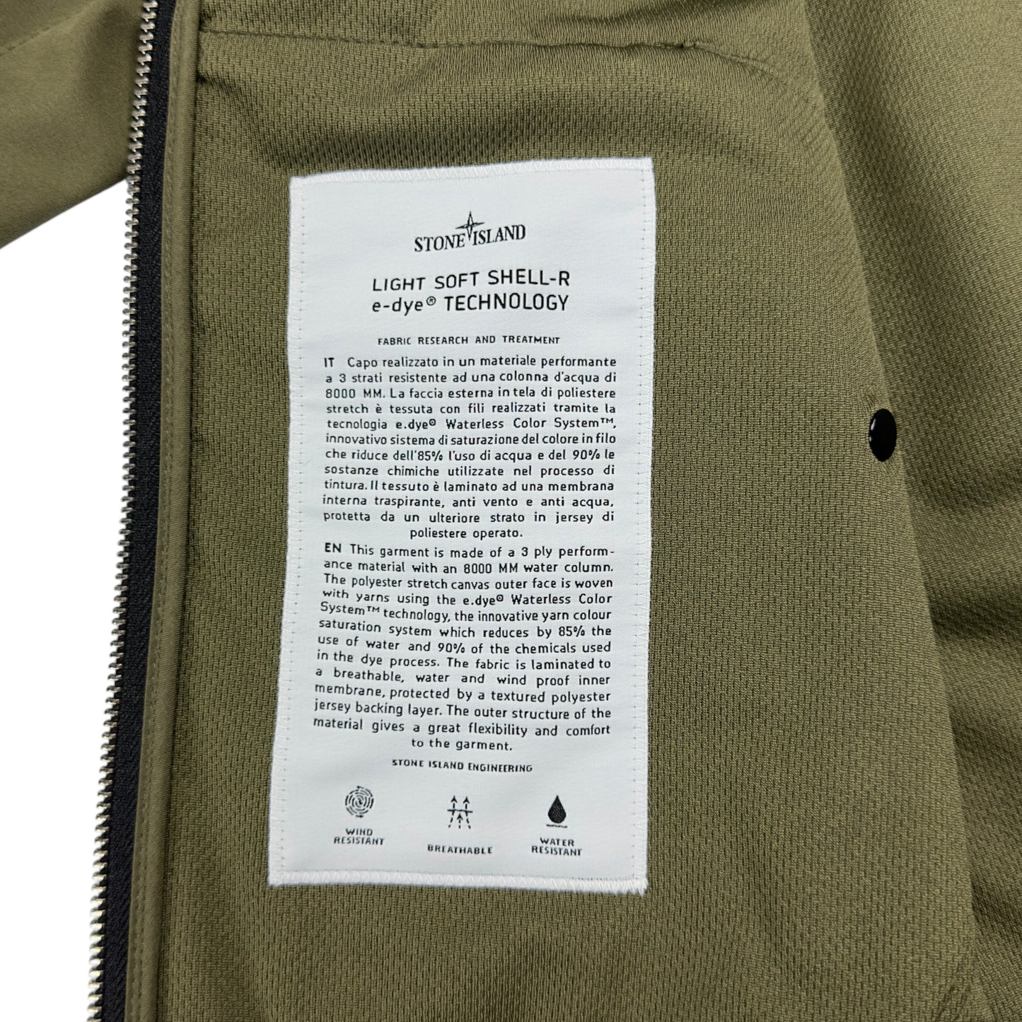 S/S 21 Stone Island Light Soft Shell-R Jacket with e-dye Technology - Khaki