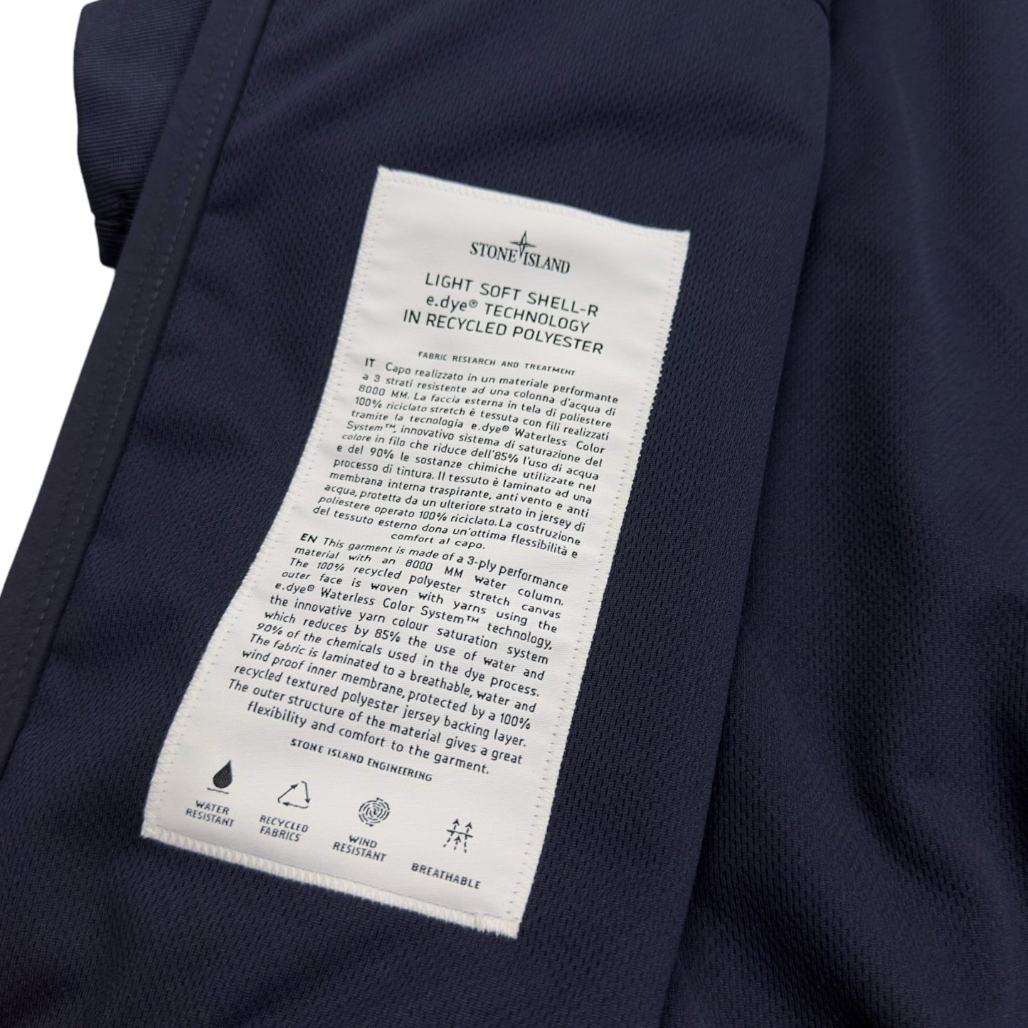 S/S 23 Stone Island Light Soft Shell-R Jacket with e-dye Technology - Navy