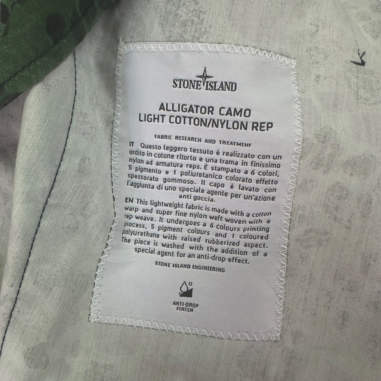 S/S 18 Stone Island Alligator Camo Light Cotton / Nylon Rep Parka
