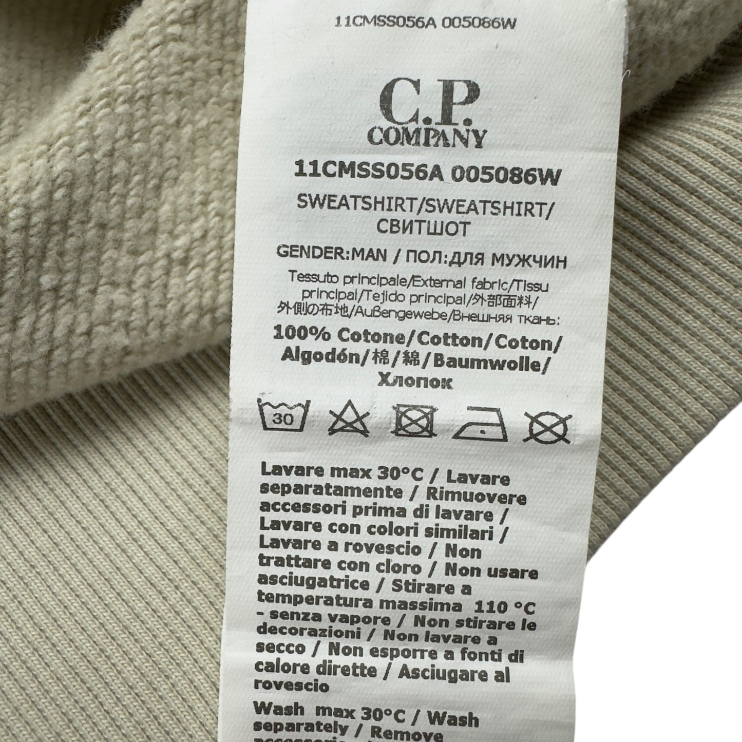 C.P. Company Diagonal Fleece Lens Hoodie - Cream