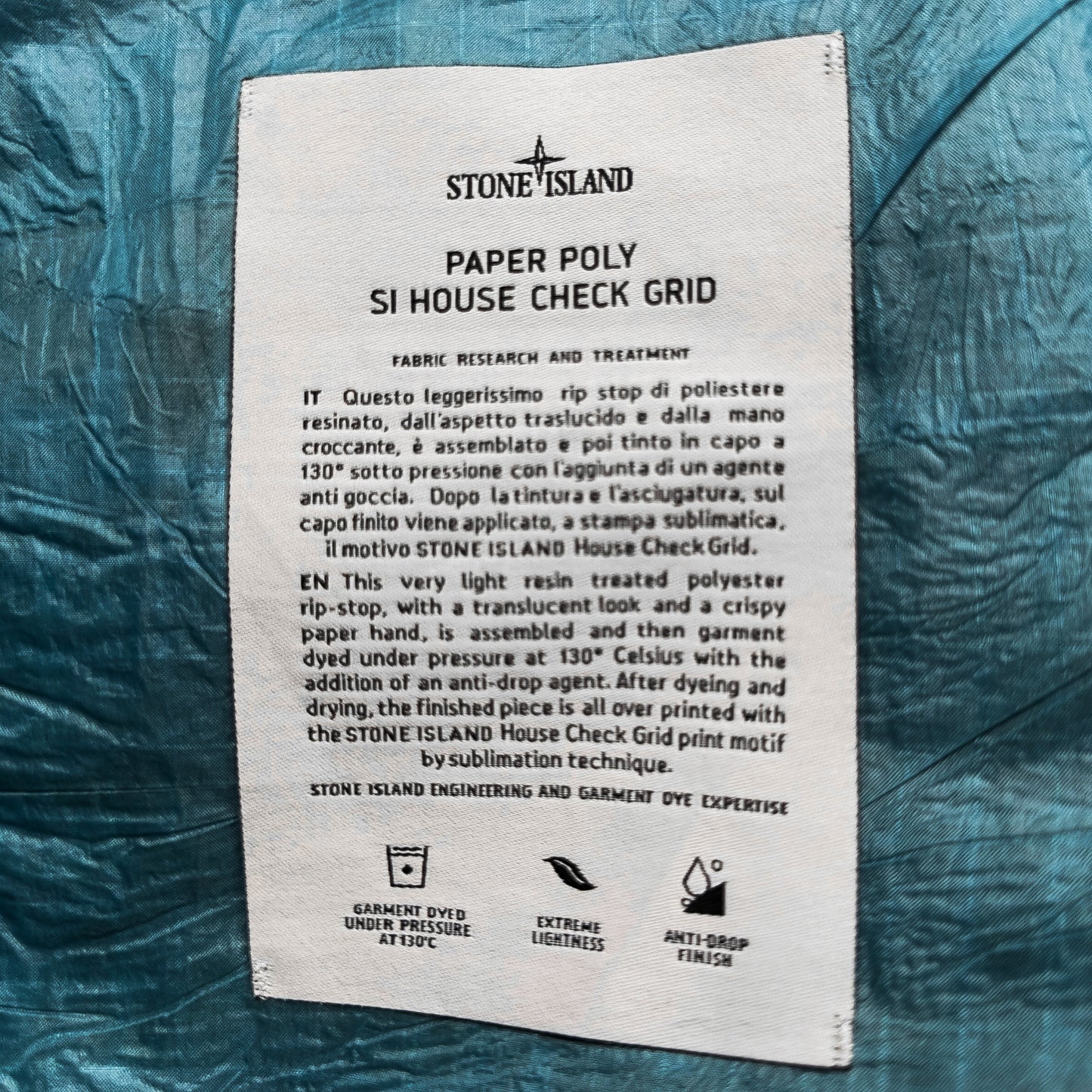 S/S 17 Stone Island Paper Poly SI House Check Grid Jacket