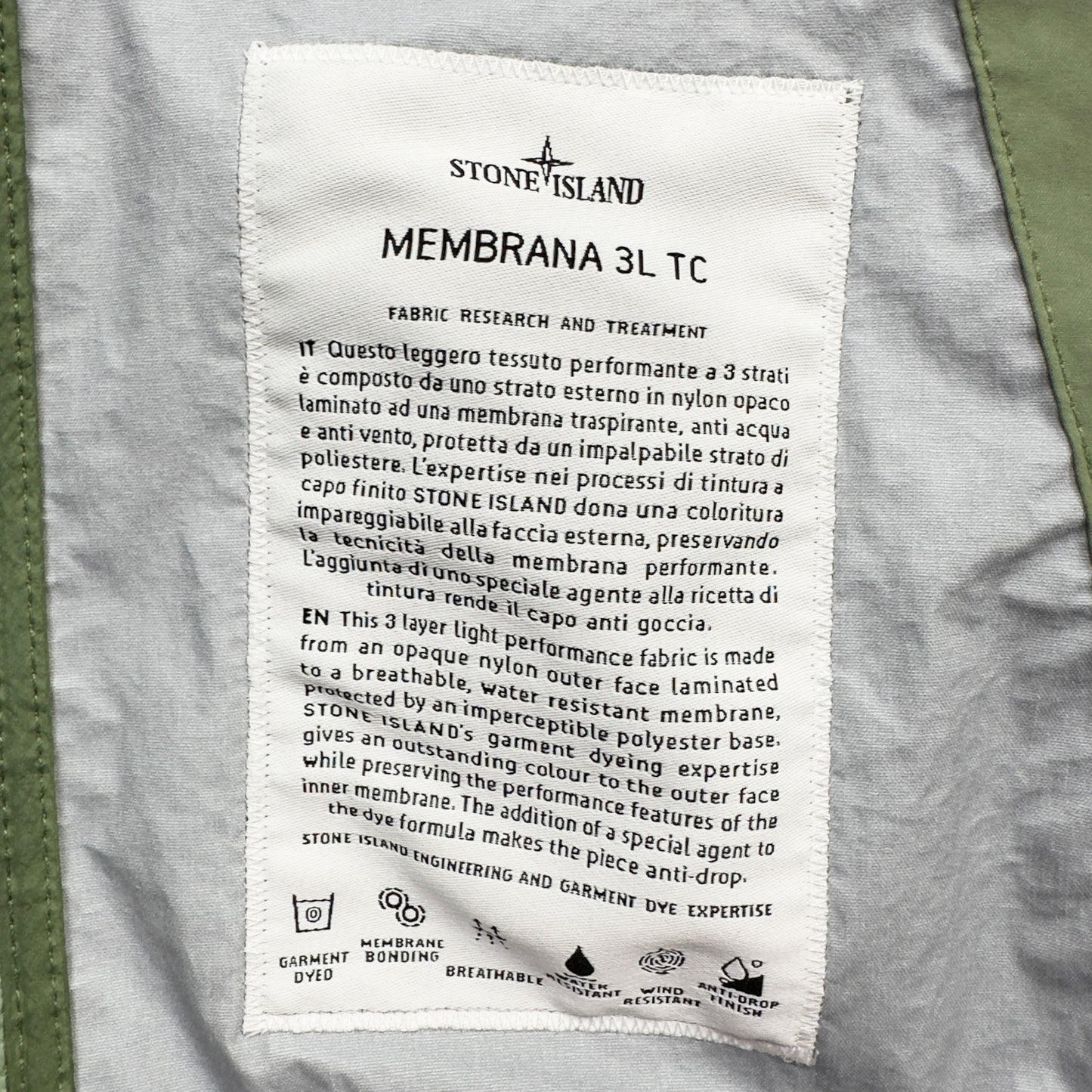 S/S 23 Stone Island Membrana 3L TC Jacket - Sage Green