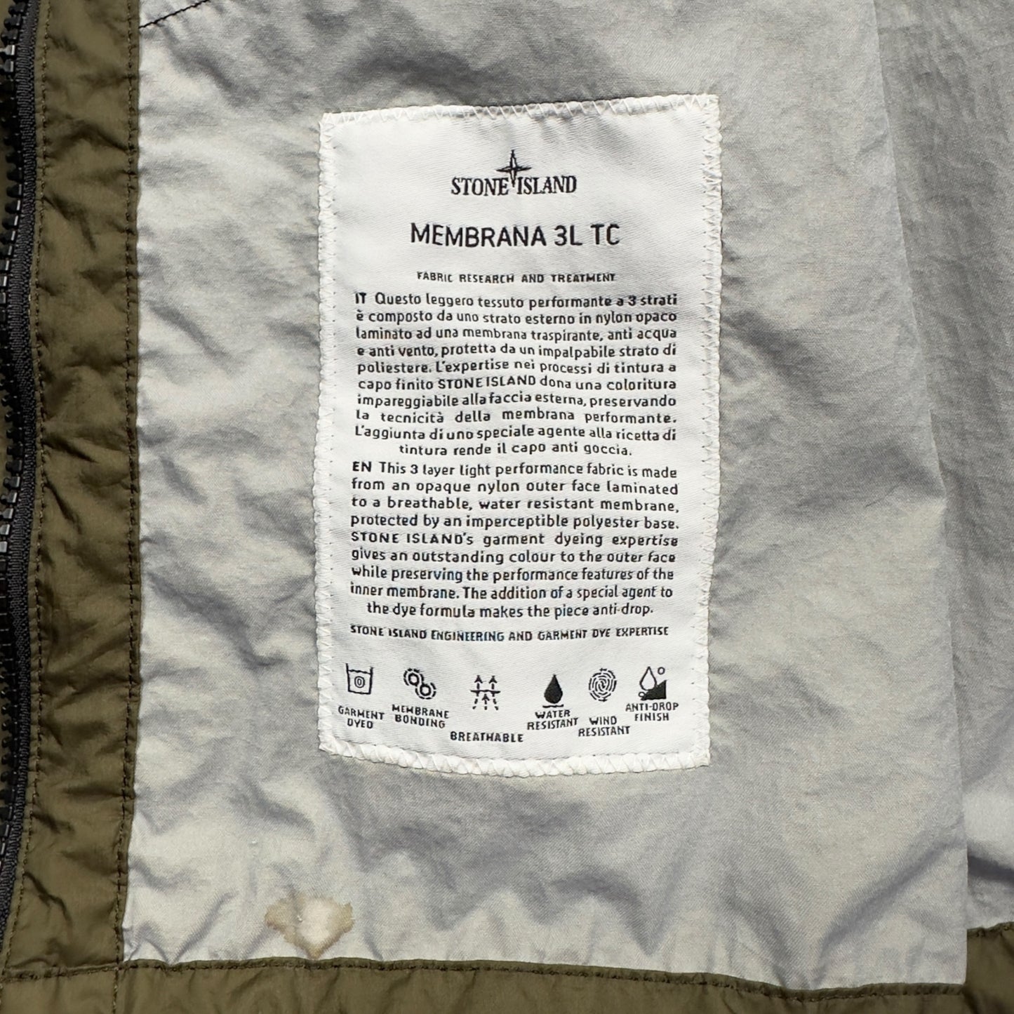 S/S 18 Stone Island Membrana 3L TC Jacket - Khaki