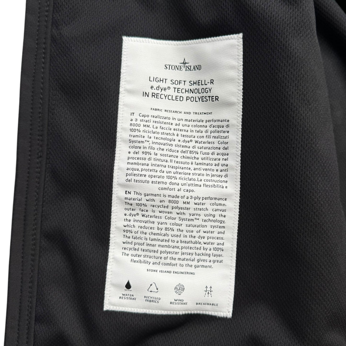 S/S 23 Stone Island Light Soft Shell-R Jacket with e-dye Technology - Black
