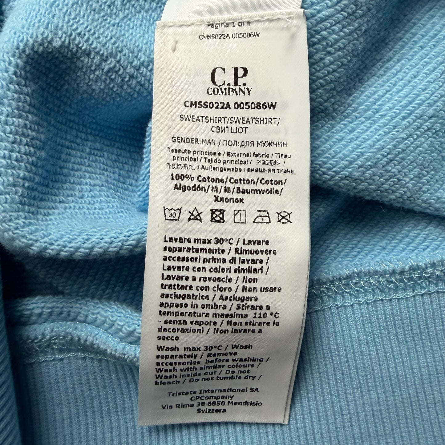 C.P. Company Diagonal Raised Fleece Crewneck Sweater - Baby Blue