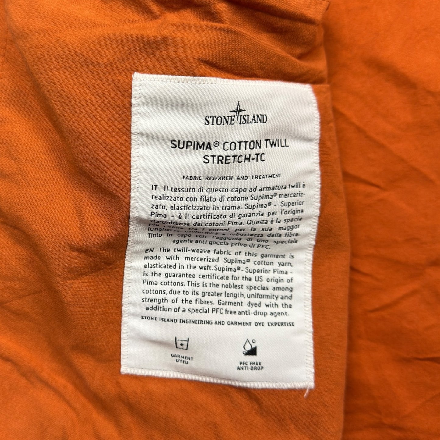 S/S 23 Stone Island Supima Cotton Twill Stretch-TC - Orange