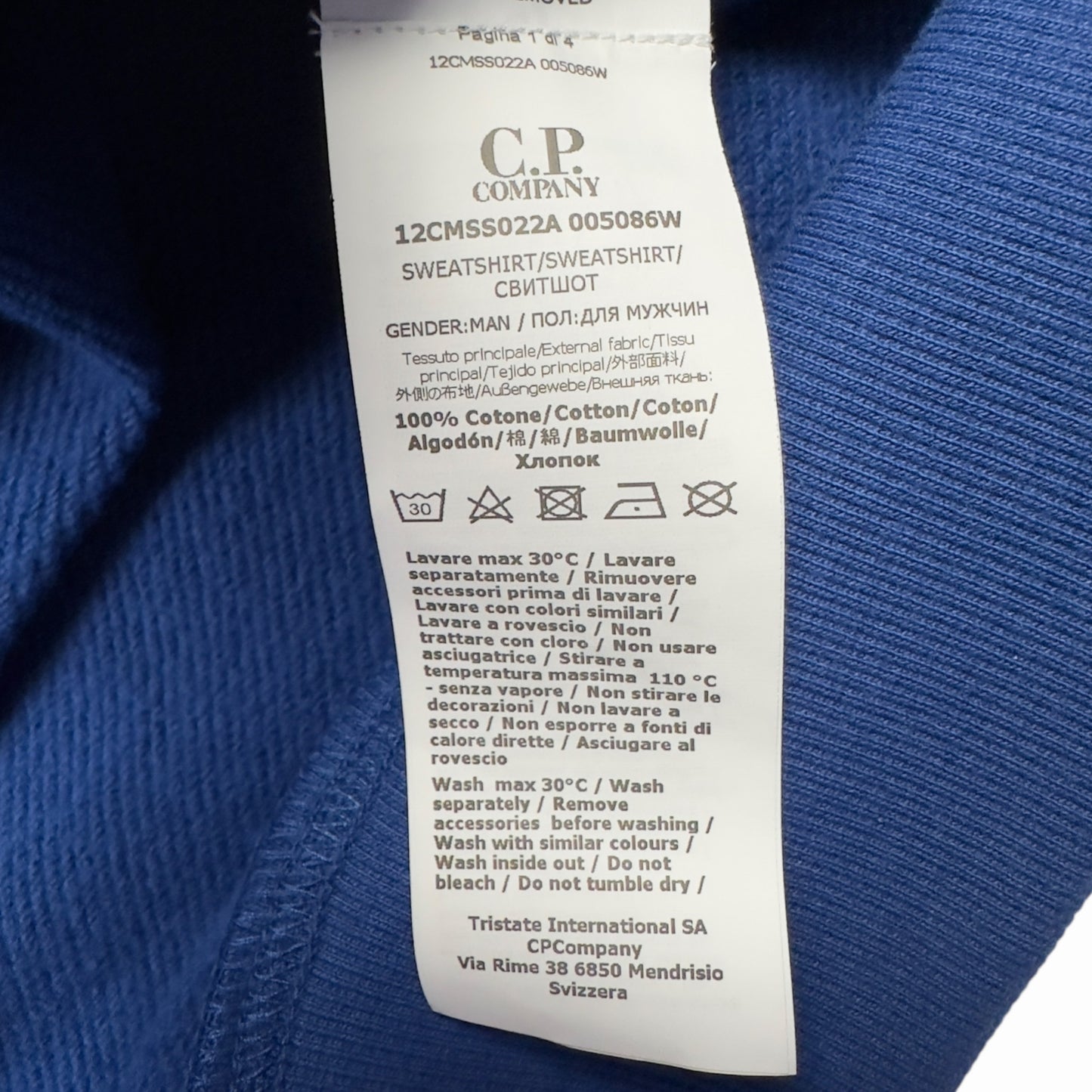 C.P. Company Diagonal Raised Fleece Crewneck Sweater - Blue