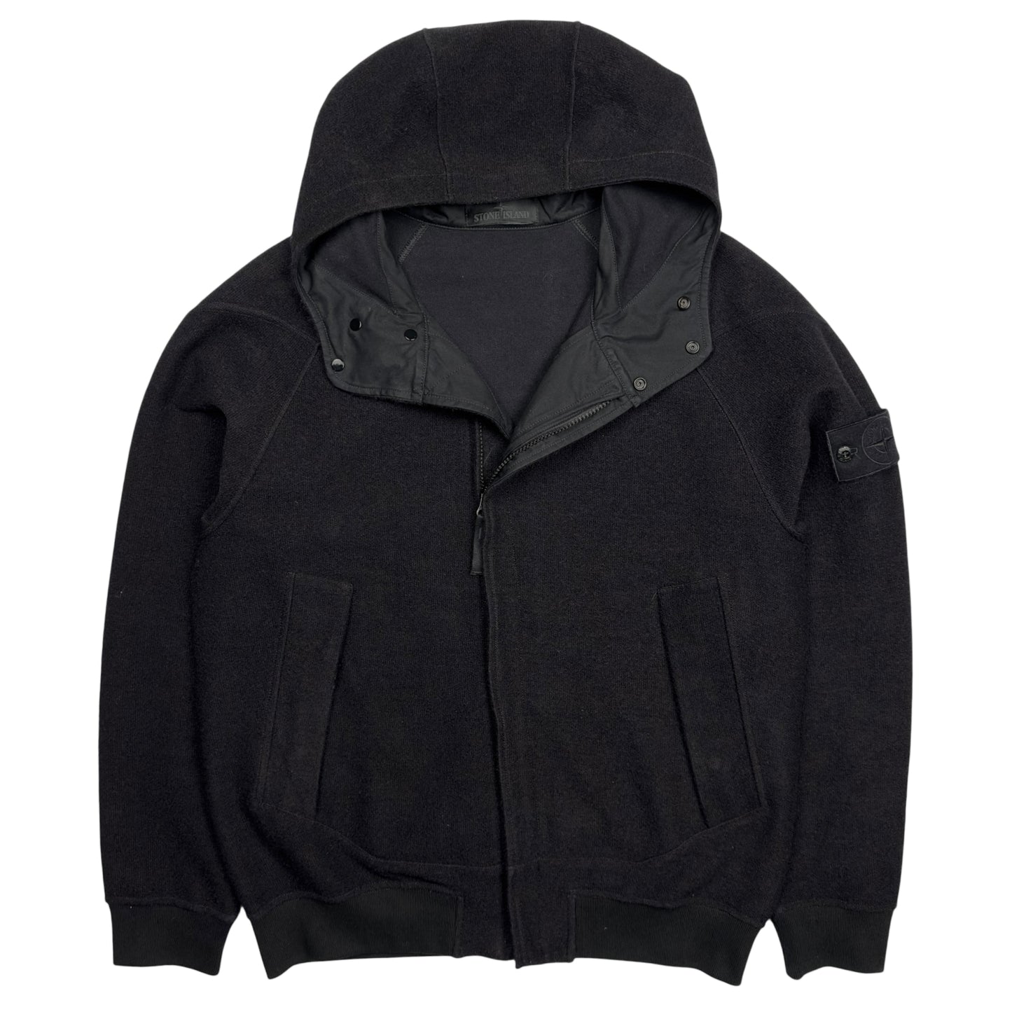 A/W 20 Stone Island Ghost Cotton Wool Full Zip Hoodie - Black