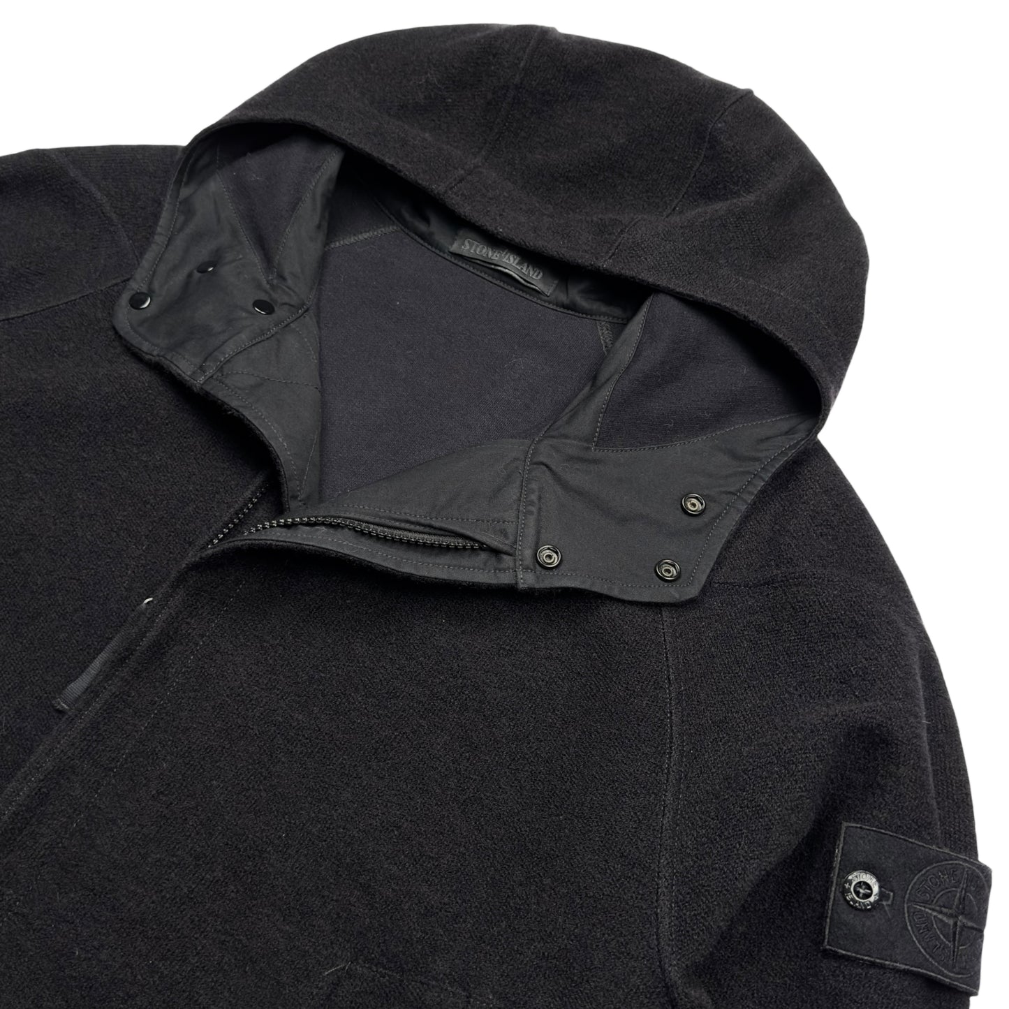 A/W 20 Stone Island Ghost Cotton Wool Full Zip Hoodie - Black