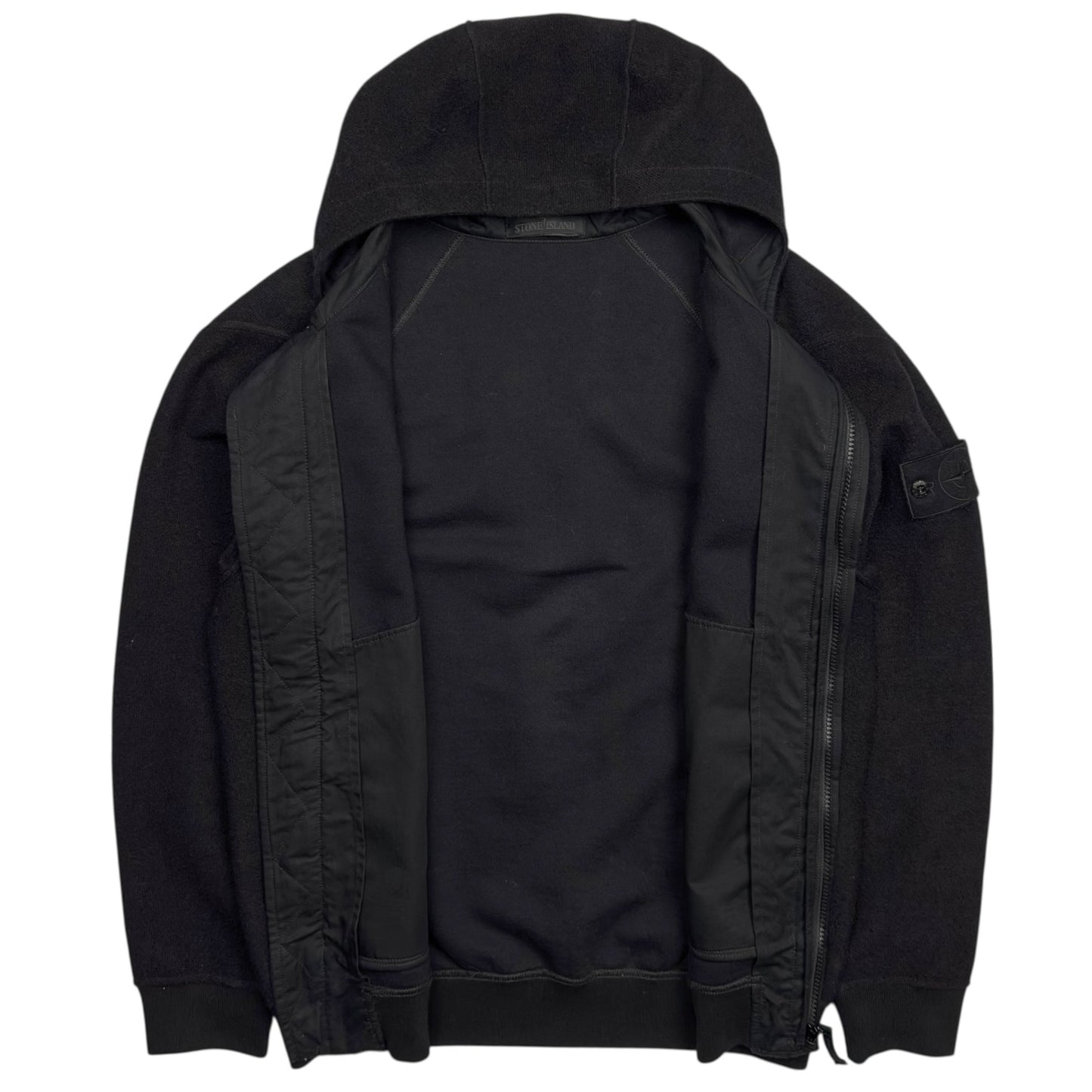A/W 20 Stone Island Ghost Cotton Wool Full Zip Hoodie - Black