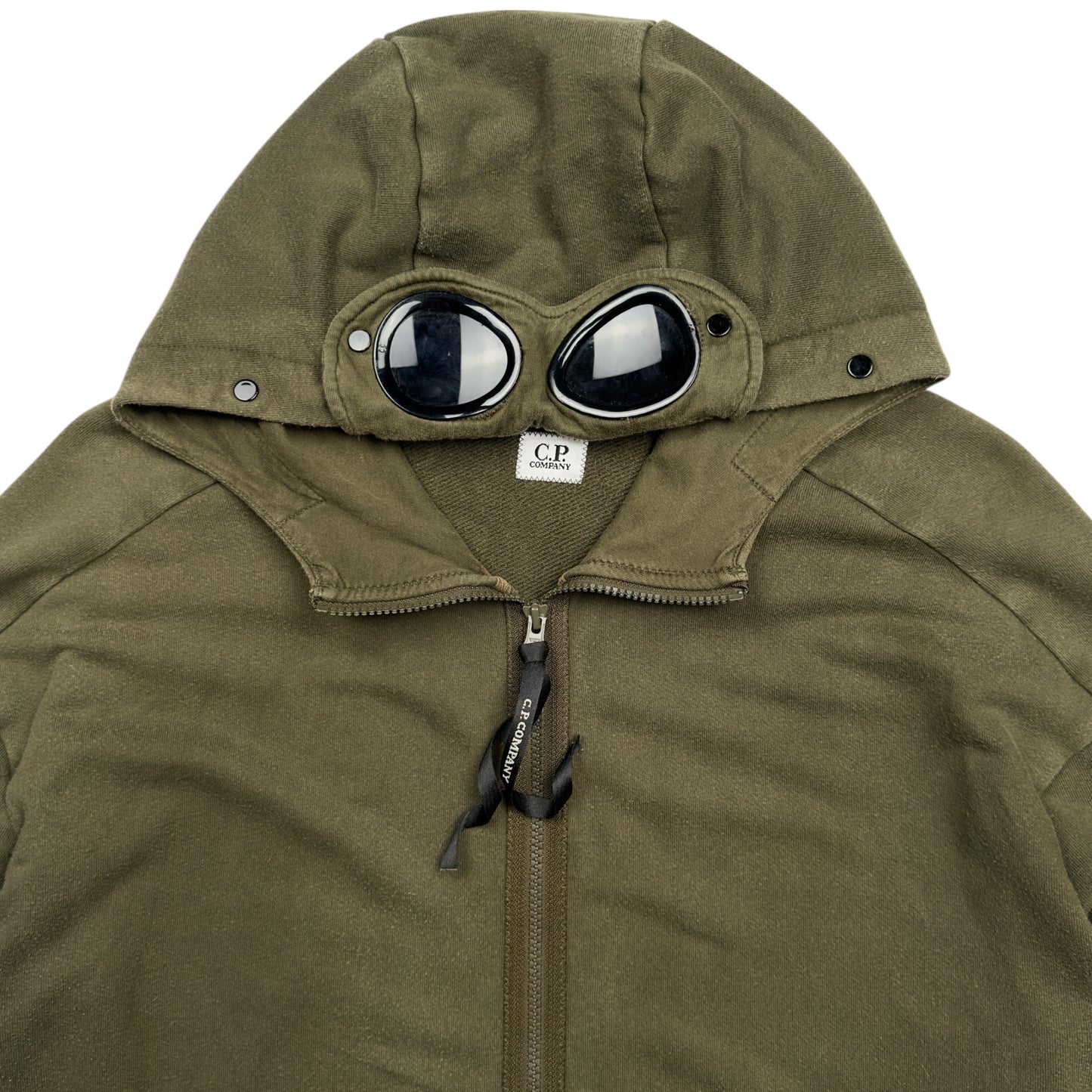 C.P. Company Diagonal Raised Fleece Goggle Full Zip - Khaki