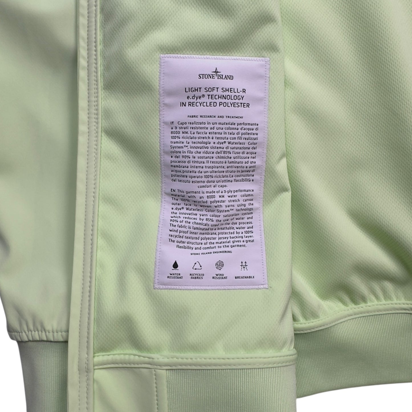 S/S 23 Stone Island Light Soft Shell-R Jacket with e-dye Technology - Mint Green