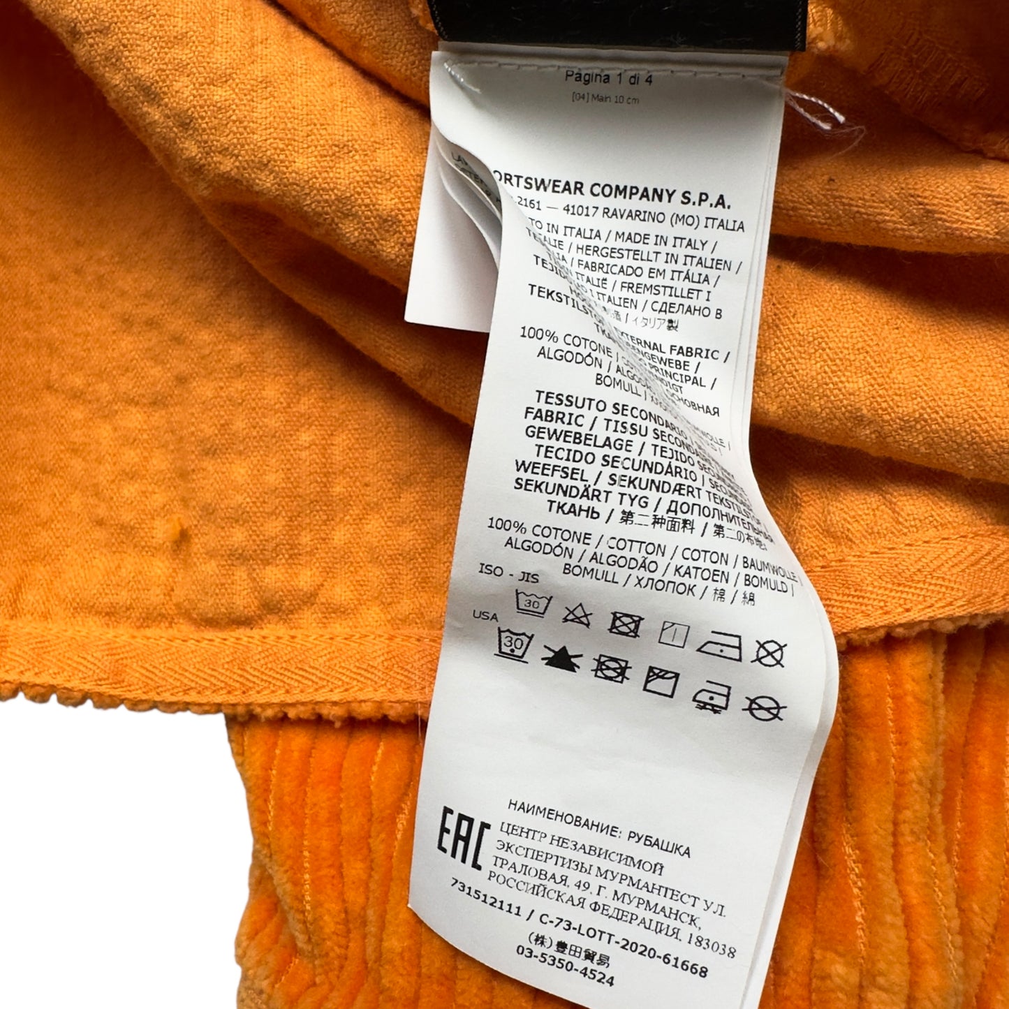 A/W 20 Stone Island Corduroy 2 Pocket Overshirt - Orange