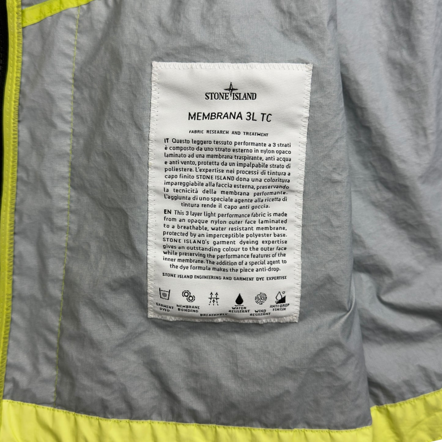 S/S 22 Stone Island Membrana 3L TC Jacket - Yellow
