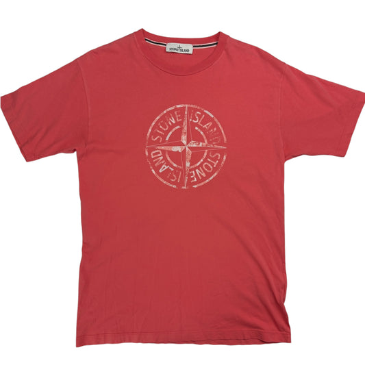 S/S 17 Stone Island Distressed Logo T-Shirt - Salmon Pink