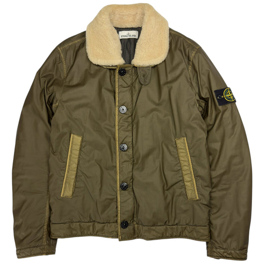 A/W 15 Stone Island Mussola Gommata Shearling Collar Flight Jacket - Khaki
