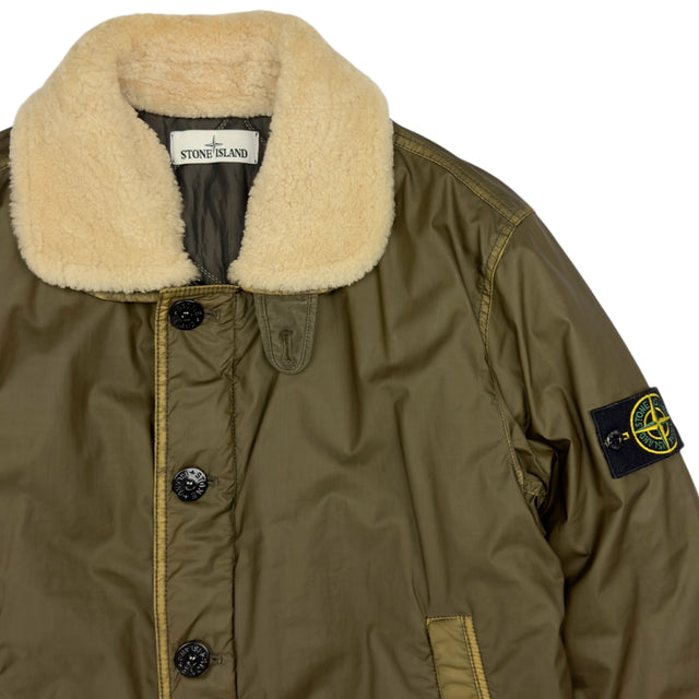 A/W 15 Stone Island Mussola Gommata Shearling Collar Flight Jacket - Khaki
