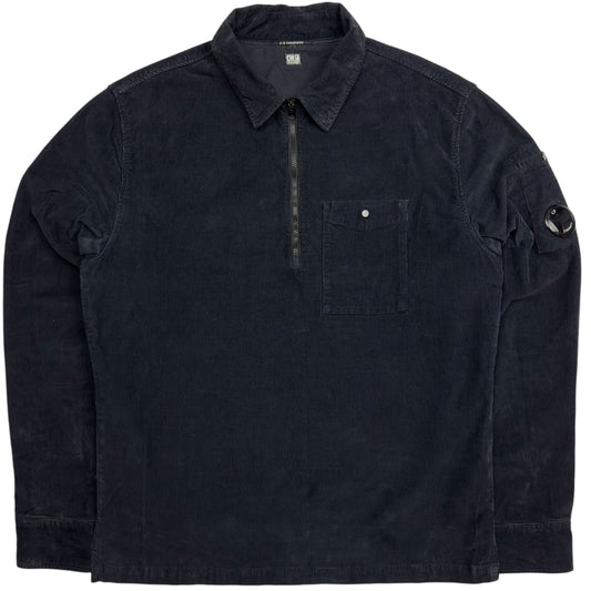 C.P. Company Corduroy Quarter Zip Overshirt - Black