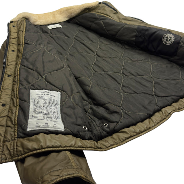 A/W 15 Stone Island Mussola Gommata Shearling Collar Flight Jacket - Khaki