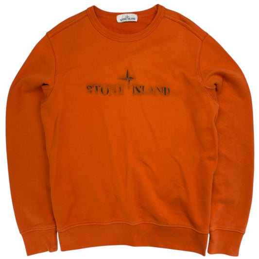 A/W 19 Stone Island Distressed Spellout Logo Crewneck Sweater - Orange