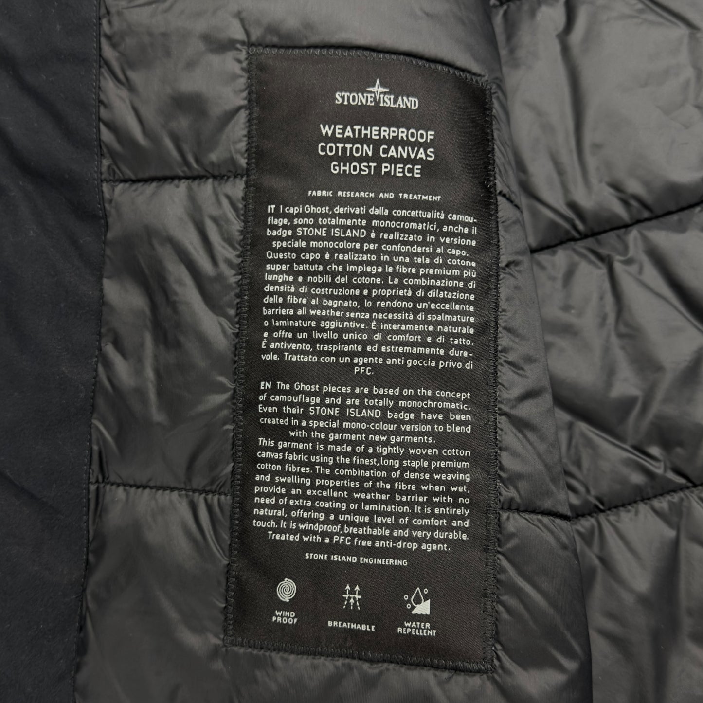 A/W 24 Stone Island Weatherproof Cotton Canvas Ghost Piece with Primaloft Insulation Jacket