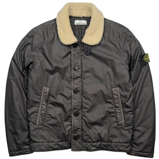 A/W 15 Stone Island Mussola Gommata Shearling Collar Flight Jacket - Dark Grey