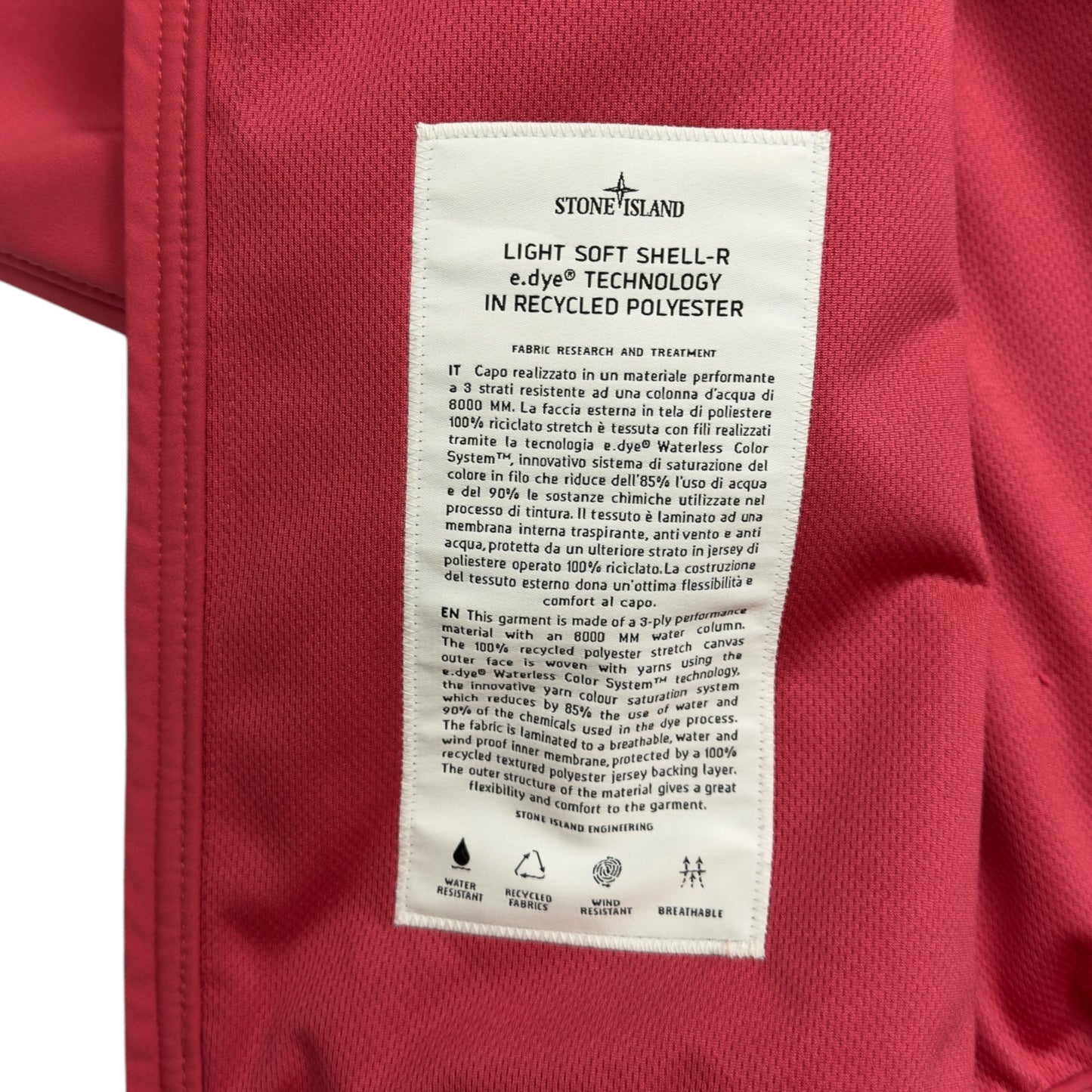 S/S 23 Stone Island Light Soft Shell-R Jacket with e-dye Technology - Pink