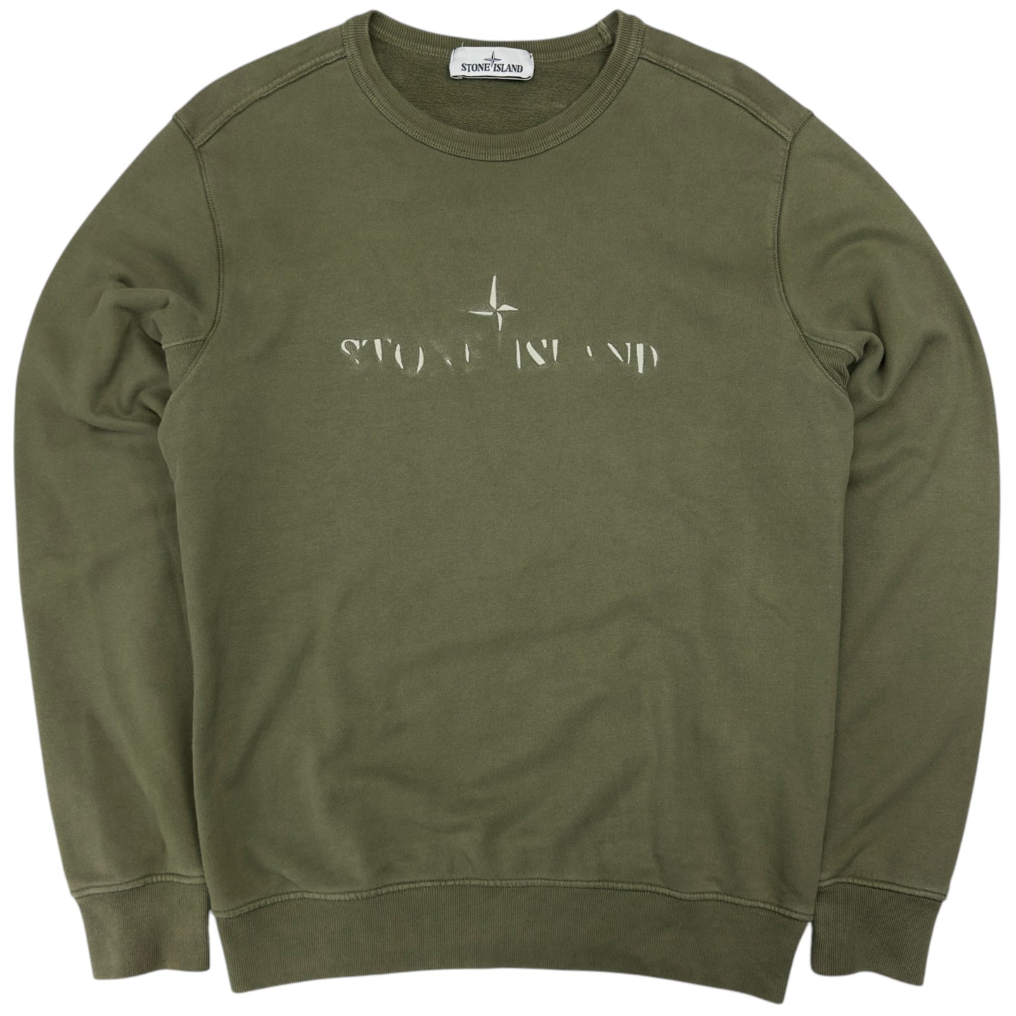 A/W 19 Stone Island Distressed Spellout Logo Crewneck Sweater