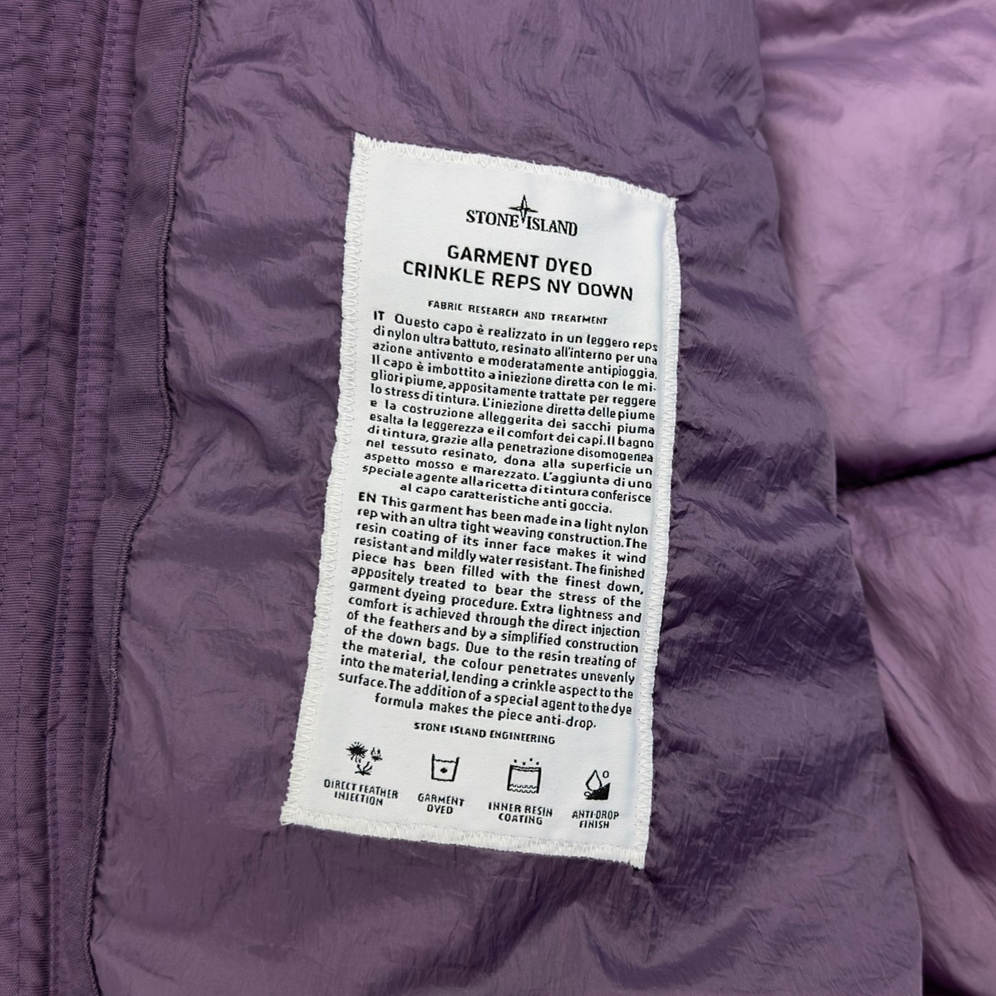 A/W 20 Stone Island Crinkle Reps NY Down Puffer Jacket - Mauve