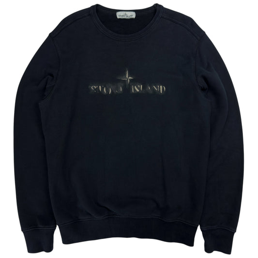A/W 19 Stone Island Distressed Spellout Logo Crewneck Sweater - Navy