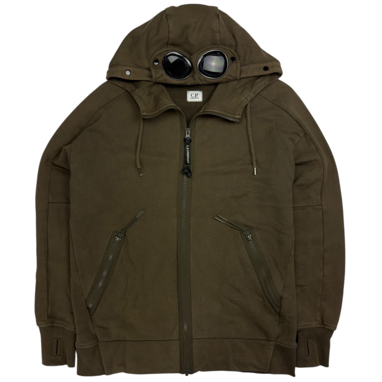 C.P. Company Diagonal Raised Fleece Goggle Full Zip - Khaki
