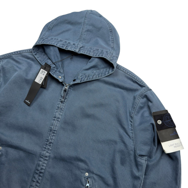 S/S 26 Stone Island Denim Research Light Bull Denim Indigo TC Hooded Jacket - Indigo