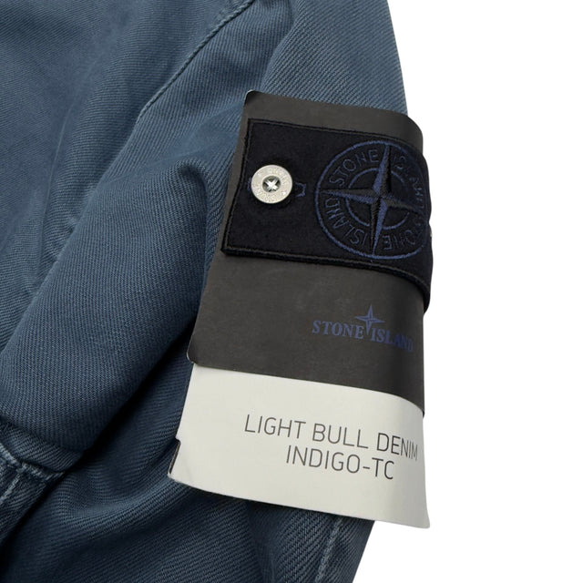 S/S 26 Stone Island Denim Research Light Bull Denim Indigo TC Hooded Jacket - Indigo