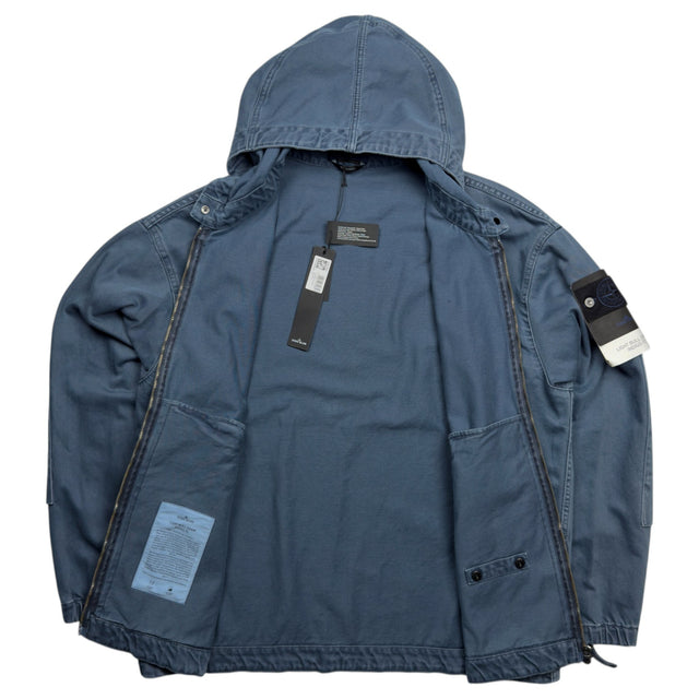 S/S 26 Stone Island Denim Research Light Bull Denim Indigo TC Hooded Jacket - Indigo