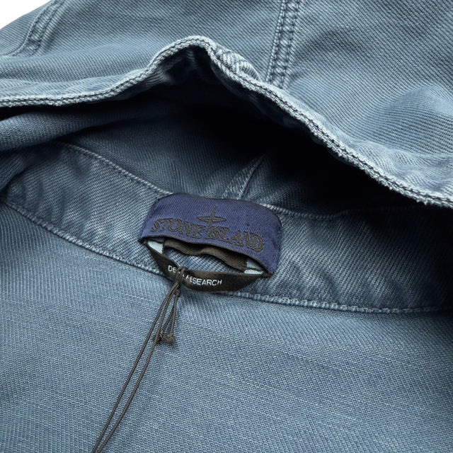 S/S 26 Stone Island Denim Research Light Bull Denim Indigo TC Hooded Jacket - Indigo