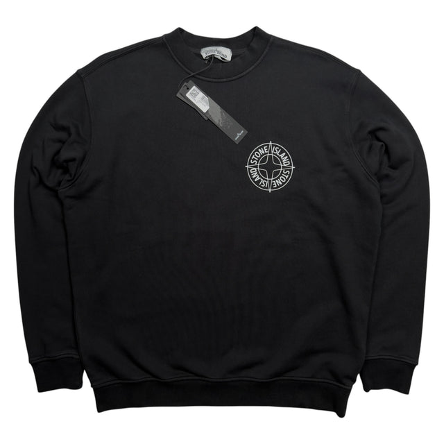 S/S 26 Stone Island Outline Compass Cotton Fleece Sweatshirt - Black